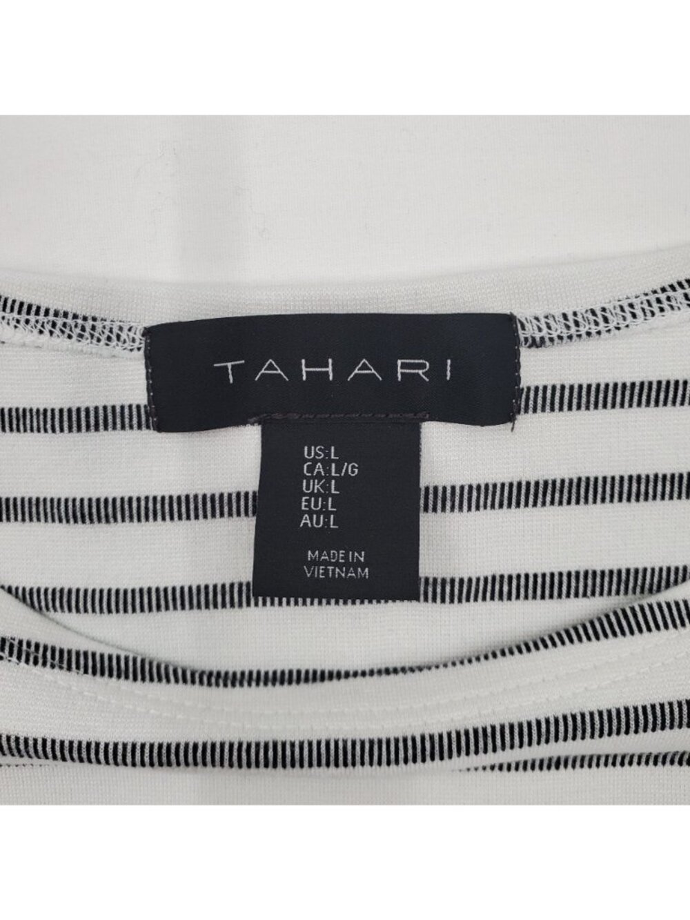 Tahari Women's White/Black Stripe Short Sleeve Boat Neck Blouse Size Large - Picture 5 of 9